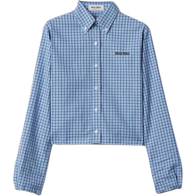 (Women) Miu Miu  Embroidered Plaid Button-Up Long Sleeve Shirt Light Blue. MK1865-142L-F0QY6-S-OOO 圖 2