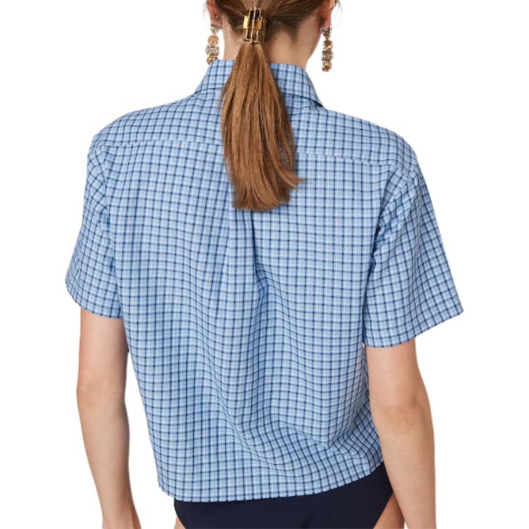 (Women) Miu Miu  Embroidered Plaid Button-Up Long Sleeve Shirt Light Blue. MK1865-142L-F0QY6-S-OOO 圖 4