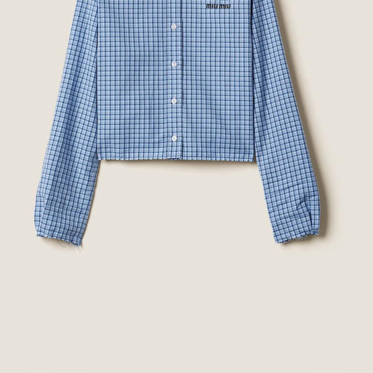 (Women) Miu Miu  Embroidered Plaid Button-Up Long Sleeve Shirt Light Blue. MK1865-142L-F0QY6-S-OOO 圖 7