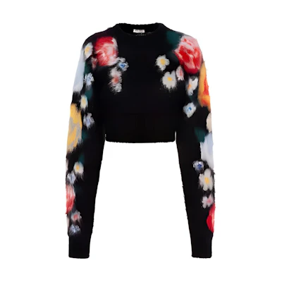 (Women) MIU MIU Floral Knit Crewneck Sweater Black MML543-1Z4K-F0002