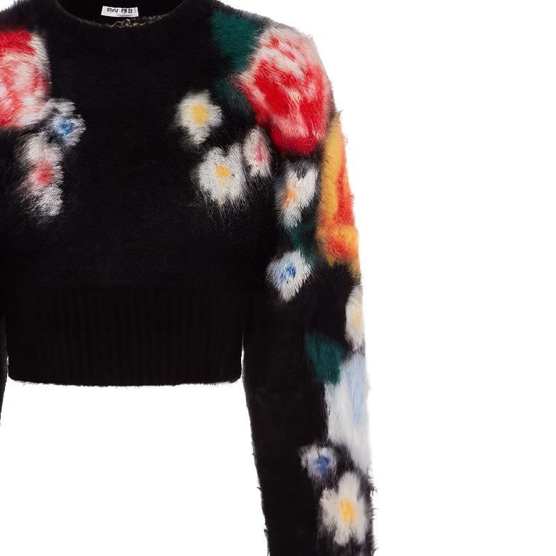 (Women) MIU MIU  Floral Knit Crewneck Sweater Black MML543-1Z4K-F0002 圖 7