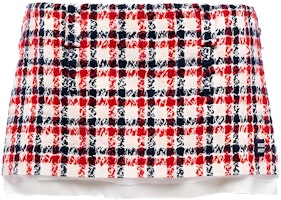(Women) MIU MIU FW22 Check Tweed Logo Red Mini Skirt MG1857-11V5-F0970 (Women) MIU MIU FW22 Check Tweed Logo Red Mini Skirt MG1857-11V5-F0970