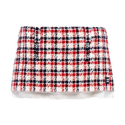 (Women) MIU MIU FW22 Check Tweed Logo Red Mini Skirt MG1857-11V5-F0970
