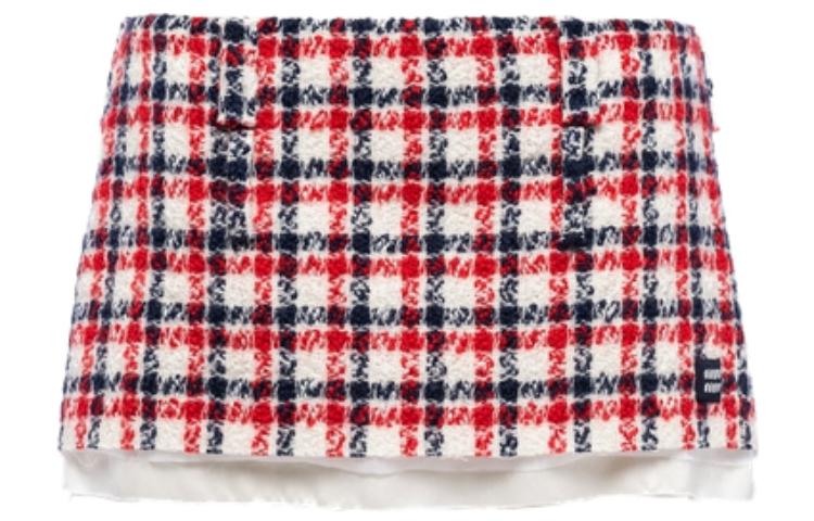 Order (W) MIU MIU FW22 格纹红色迷你短裙带Logo MG1857-11V5-F0970