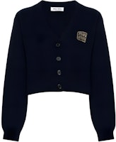 (Women) MIU MIU FW23 Blue V-Neck Knit Cardigan with Letter Embroidery. MMF865-103Z-F0008-S-OOO (Women) MIU MIU FW23 Blue V-Neck Knit Cardigan with Letter Embroidery. MMF865-103Z-F0008-S-OOO