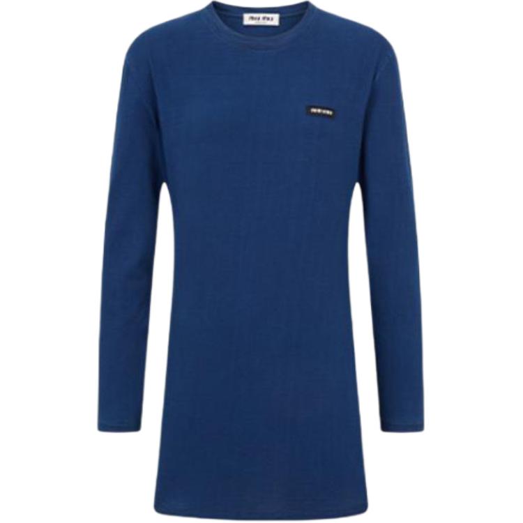 Shop (Women) MIU MIU  FW24 Blue Logo Crewneck Long Sleeve T-Shirt 3-Pack. MJE15-15AW-F0008-S-OOO