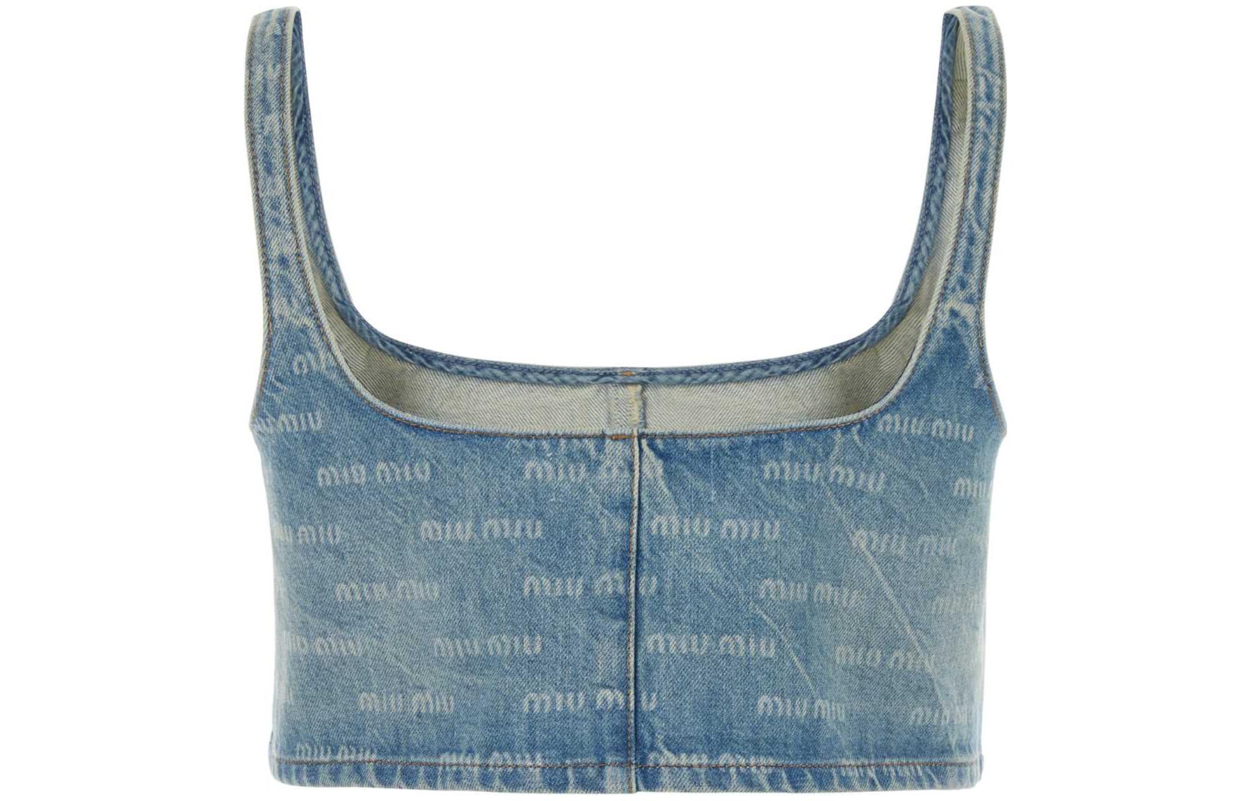 (Women) MIU MIU  Gem Blue Sleeveless Spliced Square Neck Dress Top GWT058_14HT_F0013