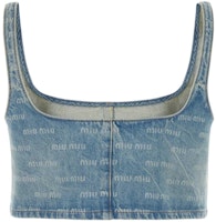 (Women) MIU MIU Gem Blue Sleeveless Spliced Square Neck Dress Top GWT058_14HT_F0013 (Women) MIU MIU Gem Blue Sleeveless Spliced Square Neck Dress Top GWT058_14HT_F0013