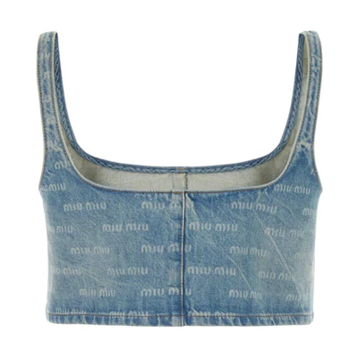(Women) MIU MIU Gem Blue Sleeveless Spliced Square Neck Dress Top GWT058_14HT_F0013