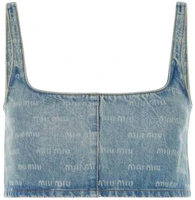 Lookbook (Women) MIU MIU Gem Blue Sleeveless Spliced Square Neck Dress Top GWT058_14HT_F0013