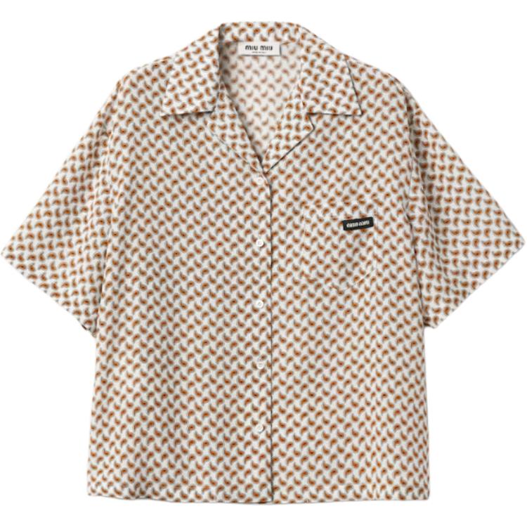 (Women) MIU MIU  Geometric Print Cuban Collar Short Sleeve Shirt Ivory MK1858-15AP-F0KI7-S-OOO 圖 2