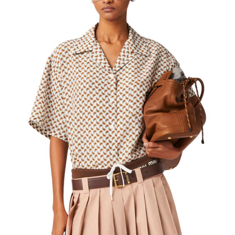 (Women) MIU MIU  Geometric Print Cuban Collar Short Sleeve Shirt Ivory MK1858-15AP-F0KI7-S-OOO 圖 3