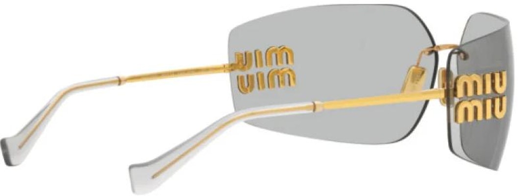 (Women) MIU MIU Gold Irregular Shaped Sunglasses with Logo Detail. SMU54YS5AK30B Details for (Women) MIU MIU Gold Irregular Shaped Sunglasses with Logo Detail. SMU54YS5AK30B