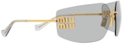 Sizing (Women) MIU MIU Gold Irregular Shaped Sunglasses with Logo Detail. SMU54YS5AK30B