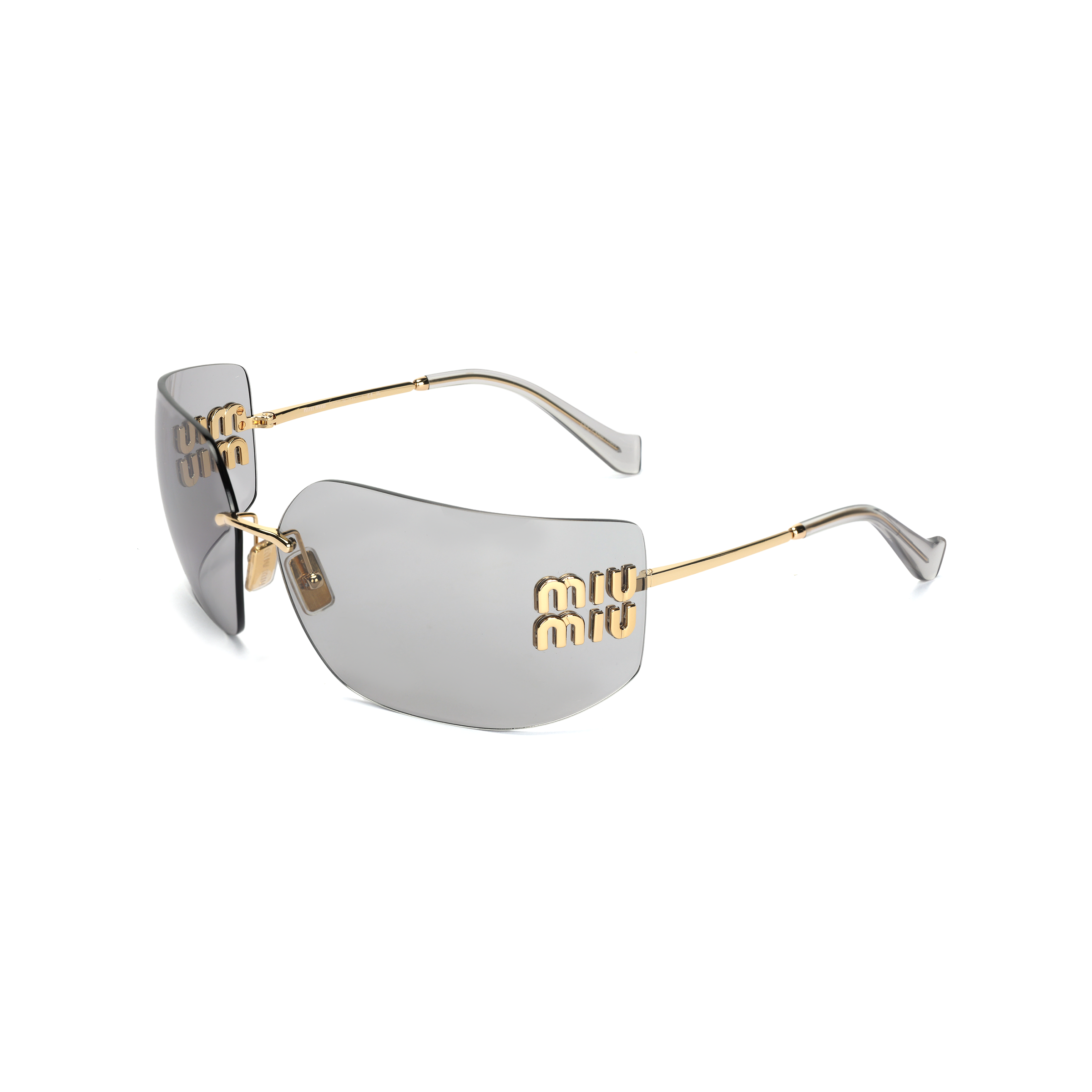 (Women) MIU MIU  Gold Irregular Sunglasses with Alloy Frame and Letter Logo. MU54YS5AK30B