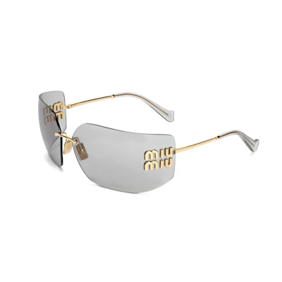 (Women) MIU MIU Gold Irregular Sunglasses with Alloy Frame and Letter Logo. MU54YS5AK30B