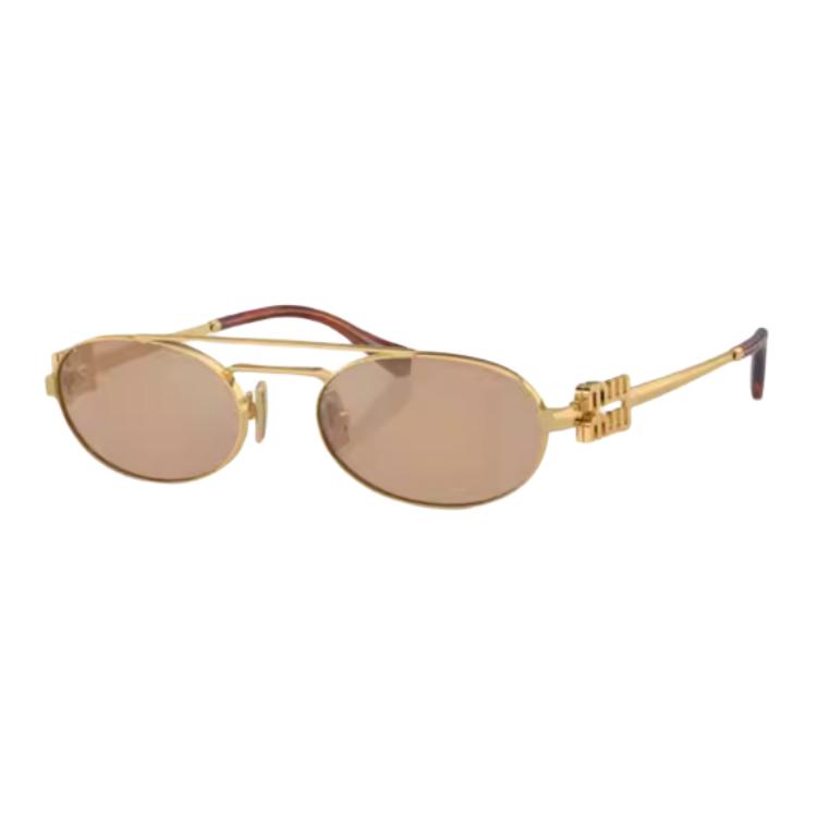 (Women) MIU MIU  Gold Metal Aviator Sunglasses with Logo Detail. 0MU54ZS-5AK40D53