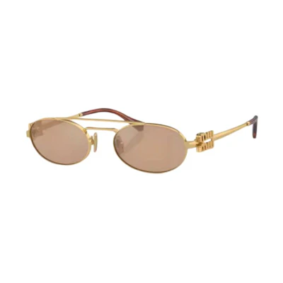 (Women) MIU MIU Gold Metal Aviator Sunglasses with Logo Detail. 0MU54ZS-5AK40D53