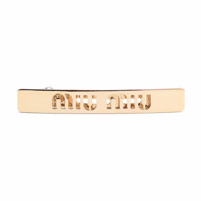 (Women) MIU MIU Gold Metal Hair Clip with Embellished Logo. 5IF1232DTUF0056