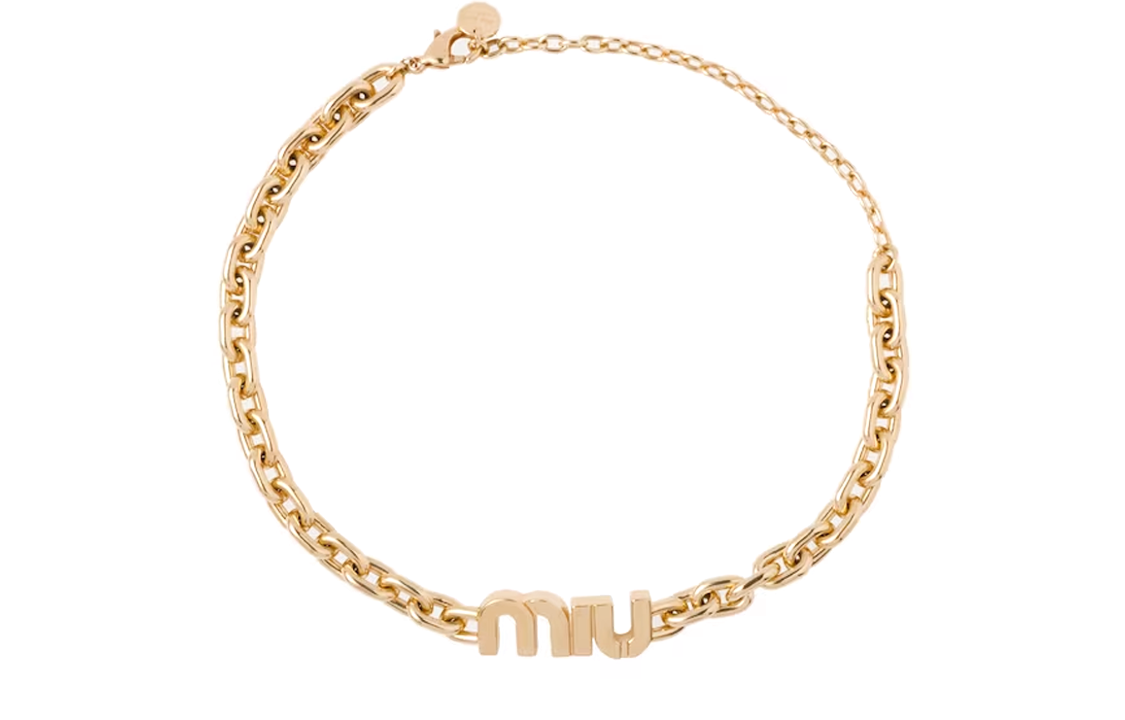 Order (W) MIU MIU Collar Metálico Dorado con Diseño de Cadena de Letras. 5IC056_2F7U_F0056