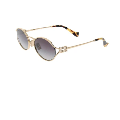 (Women) MIU MIU Gold Oval Metal Logo Sunglasses. SMU52Y