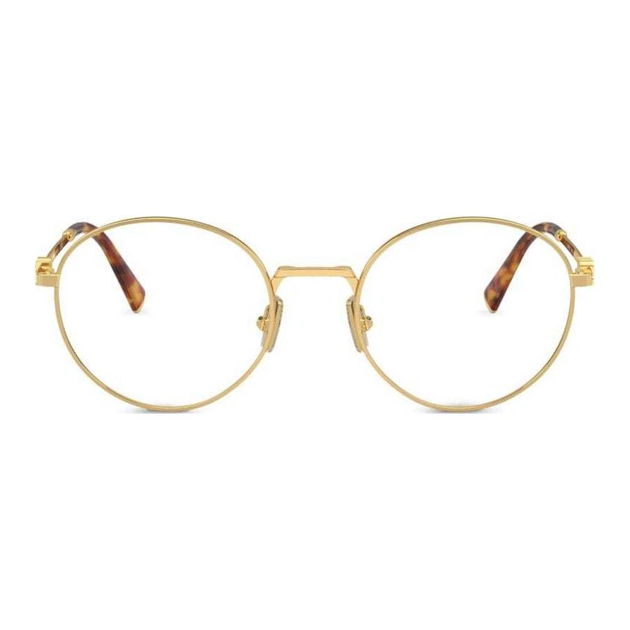 Lookbook (W) 미우미우 골드 오벌 로고 장식 템플 안경. SMU52XV5AK1O1