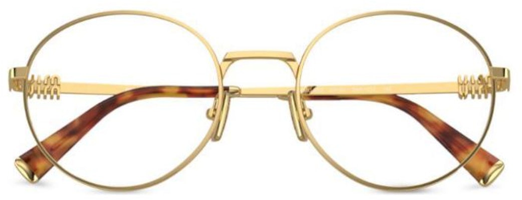 (W) 미우미우 골드 오벌 로고 장식 템플 안경. SMU52XV5AK1O1 Shop (W) 미우미우 골드 오벌 로고 장식 템플 안경. SMU52XV5AK1O1