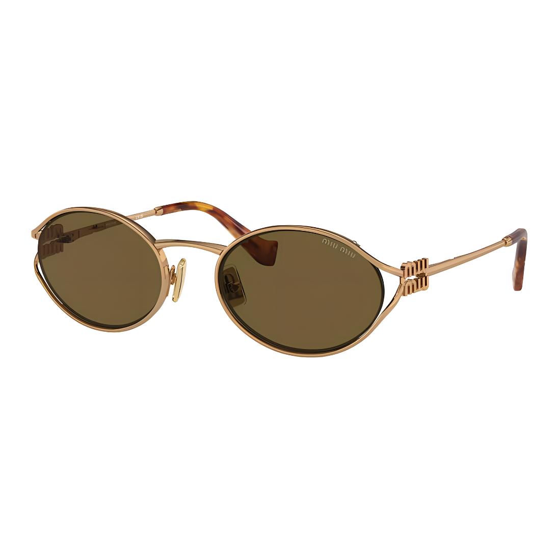 (Women) MIU MIU  Gold Oval Sunglasses with Alloy Frame and Cutout Design. MU52YS7OE01T