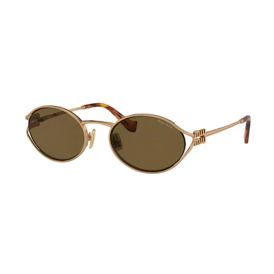 (Women) MIU MIU Gold Oval Sunglasses with Alloy Frame and Cutout Design. MU52YS7OE01T