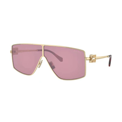 (Women) MIU MIU Gold Sunglasses with Hollow Temple Design and Irregular Shape 0MU51ZSZVN50D