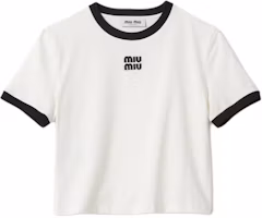 Order (W) MIU MIU 圖案印花短袖短版圓領T恤 白色 MJN522-14EL-F0009-S-OOO