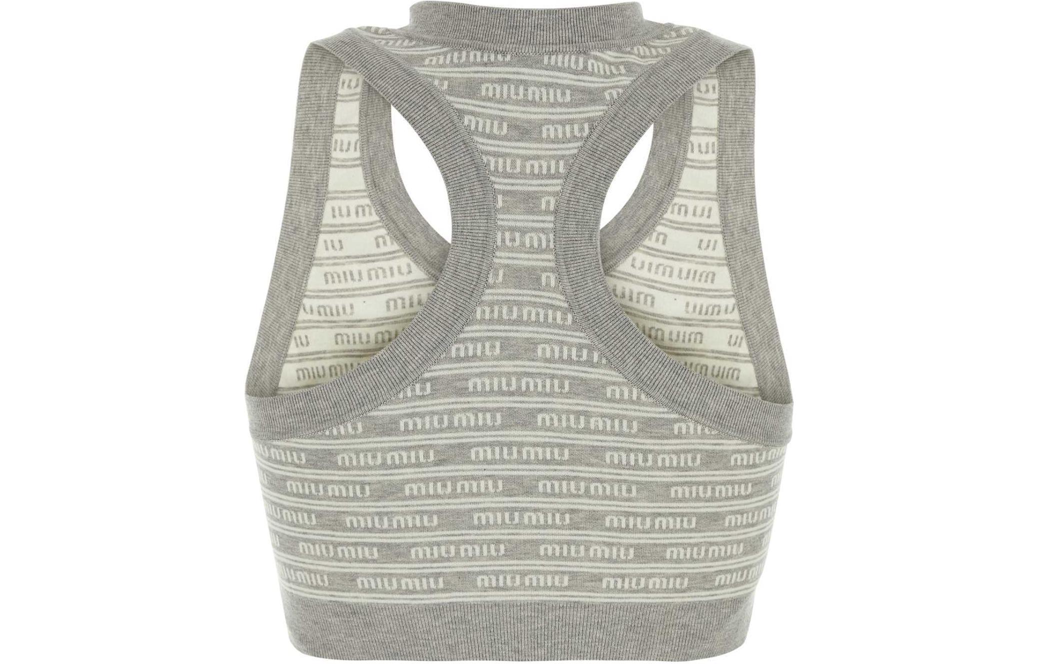 Lookbook (W) MIU MIU 灰色字母印花无袖短款背心上衣. MMV184-14M5-F0OA3-S-OOO