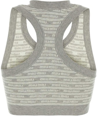(W) MIU MIU 灰色字母印花无袖短款背心上衣. MMV184-14M5-F0OA3-S-OOO Lookbook (W) MIU MIU 灰色字母印花无袖短款背心上衣. MMV184-14M5-F0OA3-S-OOO