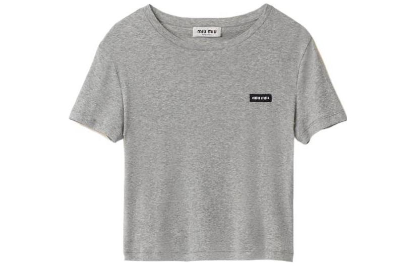 (Women) MIU MIU  Gray Short-Sleeve Crewneck Cropped T-Shirt MJN466-133O1-F0031-S-231