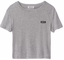 (Women) MIU MIU Gray Short-Sleeve Crewneck Cropped T-Shirt MJN466-133O1-F0031-S-231 (Women) MIU MIU Gray Short-Sleeve Crewneck Cropped T-Shirt MJN466-133O1-F0031-S-231