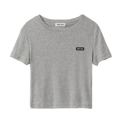 (Women) MIU MIU Gray Short-Sleeve Crewneck Cropped T-Shirt MJN466-133O1-F0031-S-231