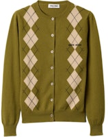 (Women) MIU MIU Green Diamond Pattern Button-Up Fitted Cashmere Cardigan. MMF896-15NE-F00IS-S-OOO (Women) MIU MIU Green Diamond Pattern Button-Up Fitted Cashmere Cardigan. MMF896-15NE-F00IS-S-OOO