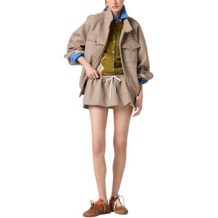 Lookbook (W) ミュウミュウ グリーン ダイヤ柄 ボタンアップ フィット カシミア カーディガン MMF896-15NE-F00IS-S-OOO