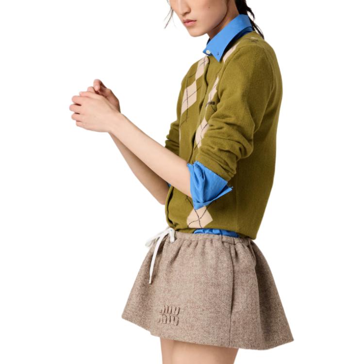 Purchase (W) ミュウミュウ グリーン ダイヤ柄 ボタンアップ フィット カシミア カーディガン MMF896-15NE-F00IS-S-OOO