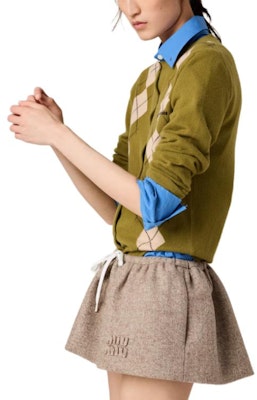 (W) ミュウミュウ グリーン ダイヤ柄 ボタンアップ フィット カシミア カーディガン MMF896-15NE-F00IS-S-OOO Purchase (W) ミュウミュウ グリーン ダイヤ柄 ボタンアップ フィット カシミア カーディガン MMF896-15NE-F00IS-S-OOO