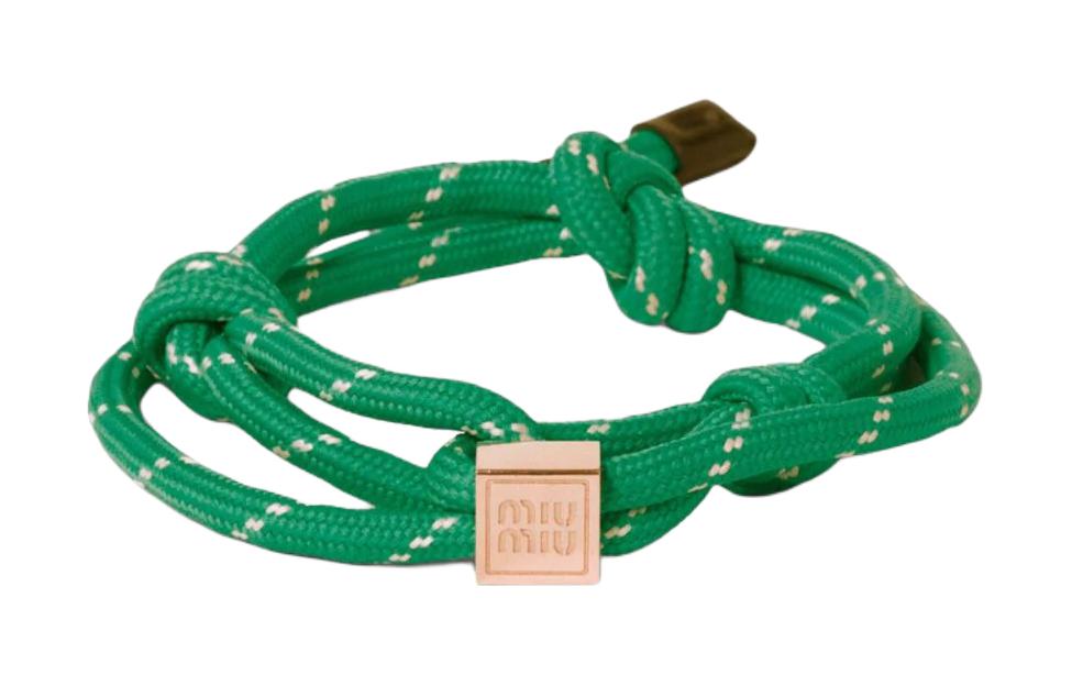 (Women) MIU MIU  Green Leather Nylon Metal Hardware Bracelet 5IB5383L74F077U
