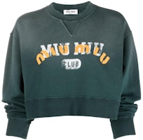 (Women) MIU MIU Green Logo Print Cropped Crewneck Sweatshirt Long Sleeve Casual. MJL888-11P8-F0342 (Women) MIU MIU Green Logo Print Cropped Crewneck Sweatshirt Long Sleeve Casual. MJL888-11P8-F0342