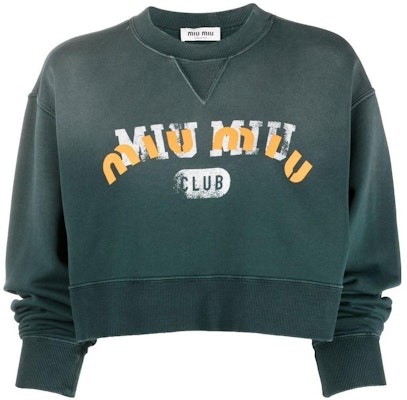 (W) MIU MIU グリーン ロゴプリント クロップド クルーネック ロングスリーブ スウェットシャツ カジュアル MJL888-11P8-F0342 Buy (W) MIU MIU グリーン ロゴプリント クロップド クルーネック ロングスリーブ スウェットシャツ カジュアル MJL888-11P8-F0342