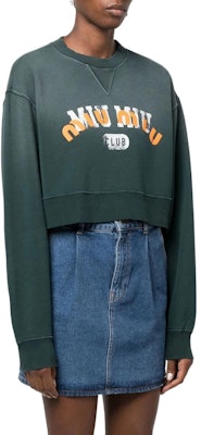 (W) MIU MIU グリーン ロゴプリント クロップド クルーネック ロングスリーブ スウェットシャツ カジュアル MJL888-11P8-F0342 Shop (W) MIU MIU グリーン ロゴプリント クロップド クルーネック ロングスリーブ スウェットシャツ カジュアル MJL888-11P8-F0342