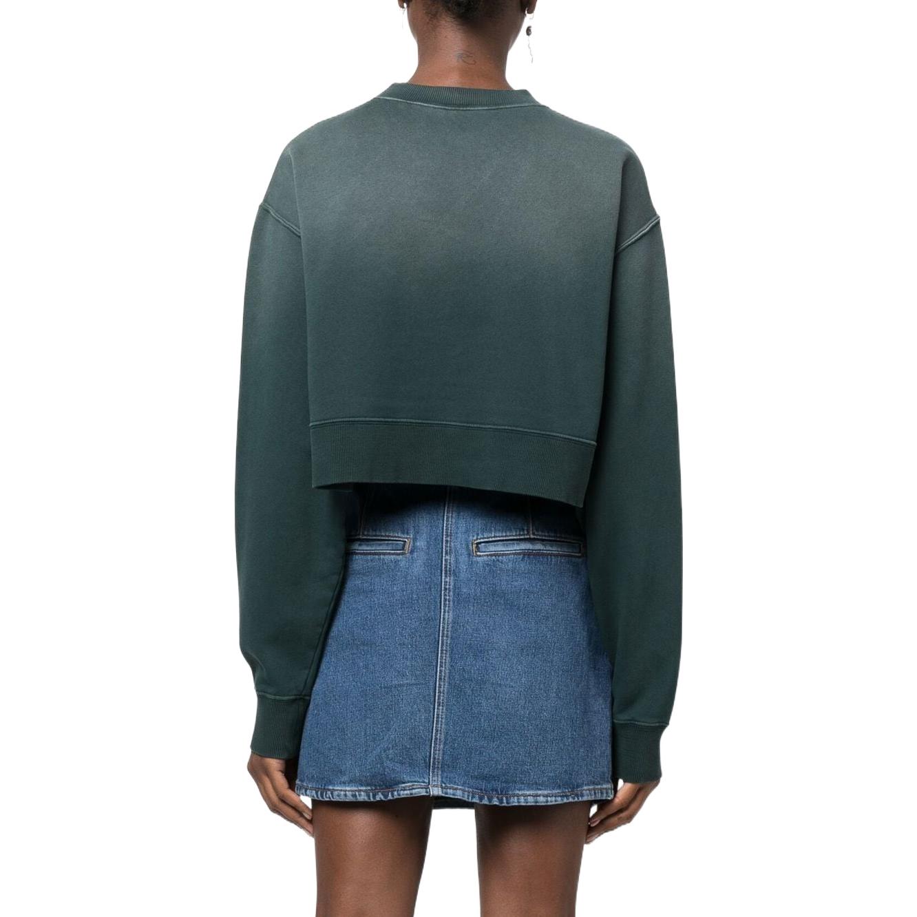 Purchase (W) MIU MIU グリーン ロゴプリント クロップド クルーネック ロングスリーブ スウェットシャツ カジュアル MJL888-11P8-F0342