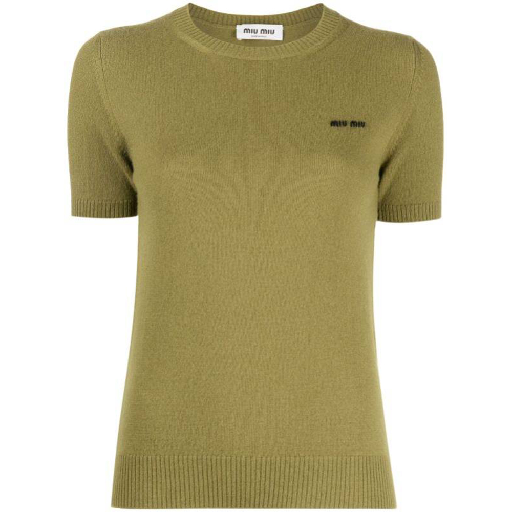 (Women) MIU MIU  Green Short-Sleeve Sweater with Letter Print MML842-13S1-F0613