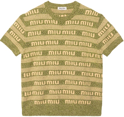 (W) MIU MIU 绿色条纹字母针织短袖毛衣. MML870-138E-F0613-S-OOO Buy (W) MIU MIU 绿色条纹字母针织短袖毛衣. MML870-138E-F0613-S-OOO