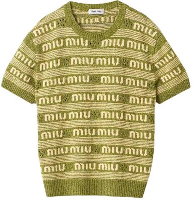 (W) MIU MIU 绿色条纹字母针织短袖毛衣. MML870-138E-F0613-S-OOO Order (W) MIU MIU 绿色条纹字母针织短袖毛衣. MML870-138E-F0613-S-OOO
