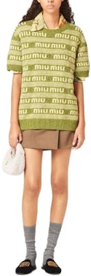 (W) MIU MIU 绿色条纹字母针织短袖毛衣. MML870-138E-F0613-S-OOO Lookbook (W) MIU MIU 绿色条纹字母针织短袖毛衣. MML870-138E-F0613-S-OOO