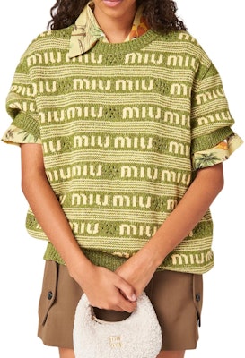 (W) MIU MIU 绿色条纹字母针织短袖毛衣. MML870-138E-F0613-S-OOO Purchase (W) MIU MIU 绿色条纹字母针织短袖毛衣. MML870-138E-F0613-S-OOO